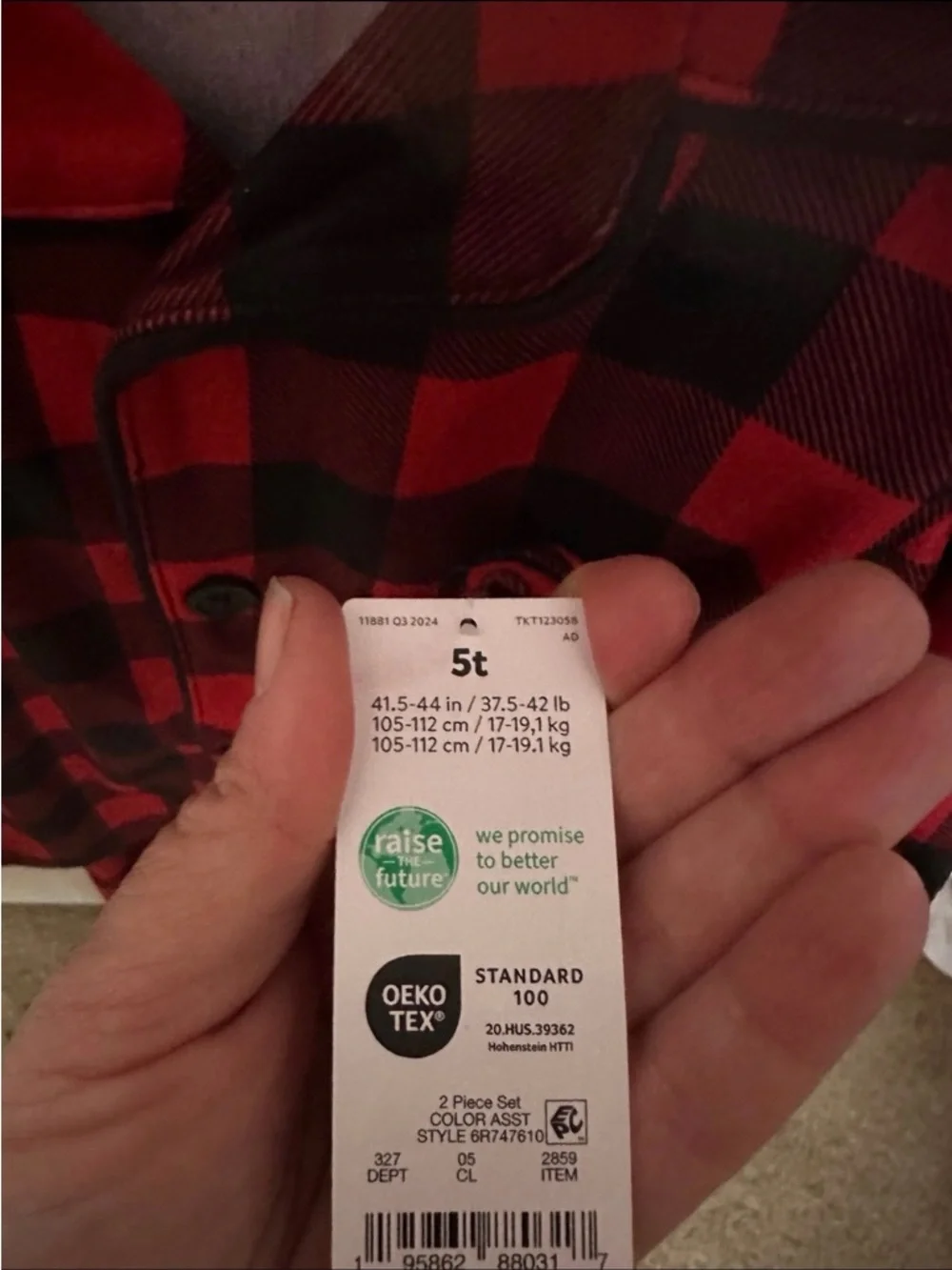 Carter's Red and Black Buffalo Plaid Pajama Top and bottoms